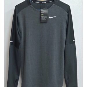Nike Running Dri-FIT Shirt Long Sleeve Mens Small Grey Black CU6071-070 NEW